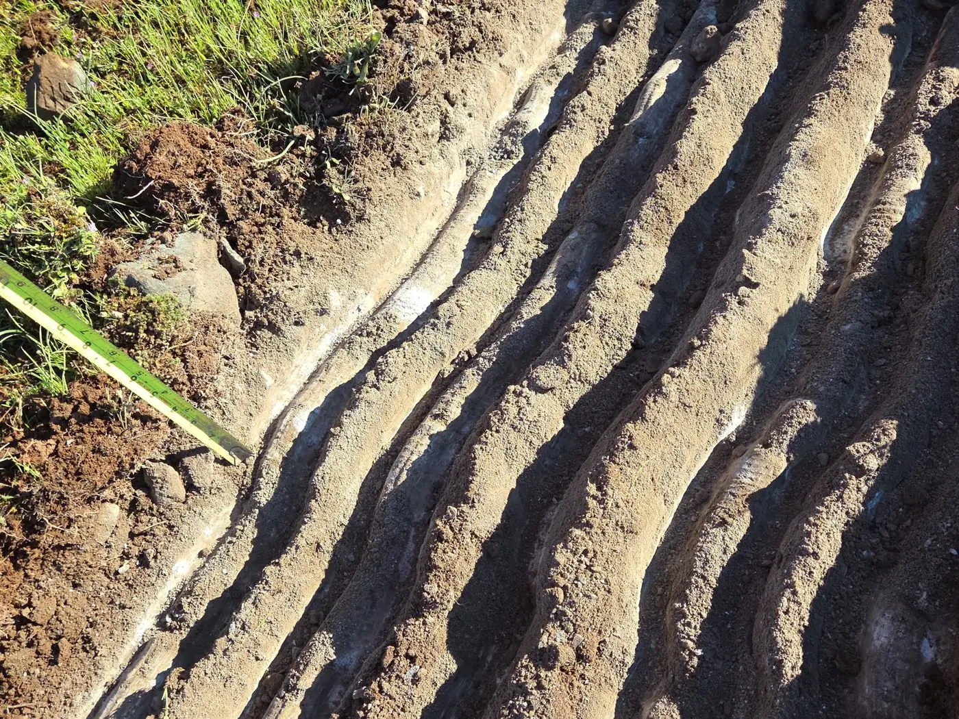 Shallow rock exposed during test-pit exploration for NGS project 26001 in Chico