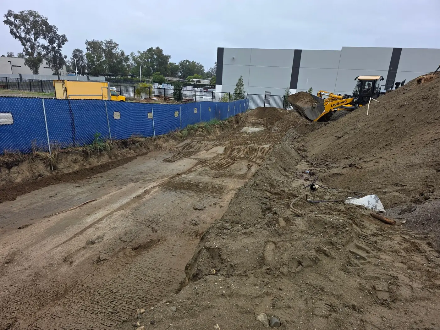 Earthwork and construction equipment at the Cherry Avenue warehouse development in Fontana